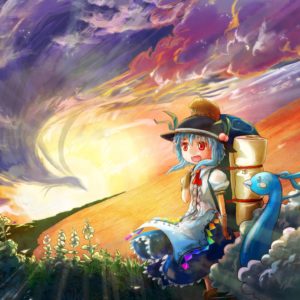 download Sunset Pokemon video games clouds Touhou dress blue hair red eyes …