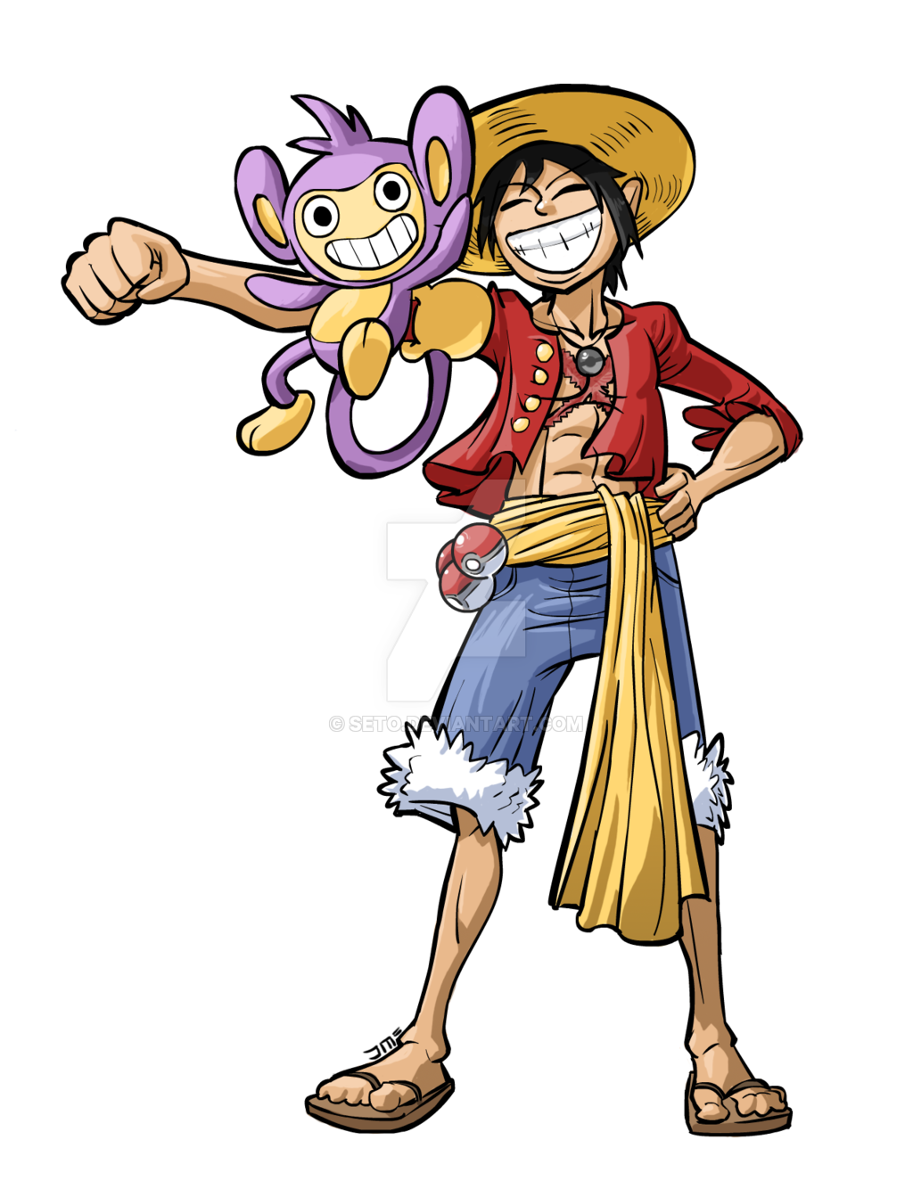 Commissioned Sketch – Monkey D. Luffy with Aipom by seto on DeviantArt