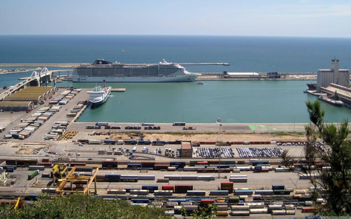 The container terminal in port of Barcelona city | city wallpaper