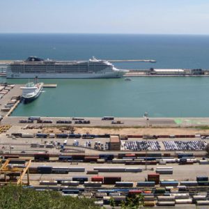 download The container terminal in port of Barcelona city | city wallpaper