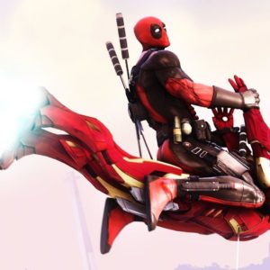 download Deadpool flying on Iron Man Wallpaper #