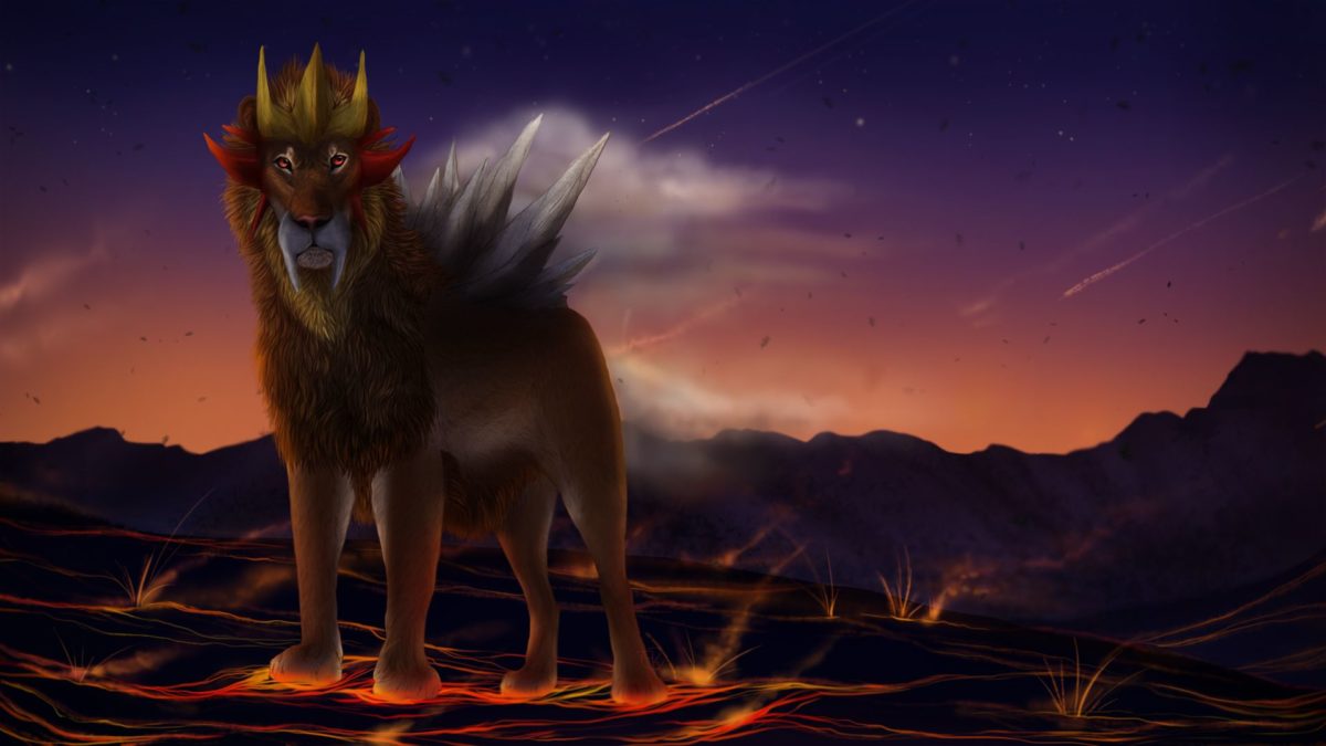 Entei is large and pointing by Chickenbusiness on DeviantArt