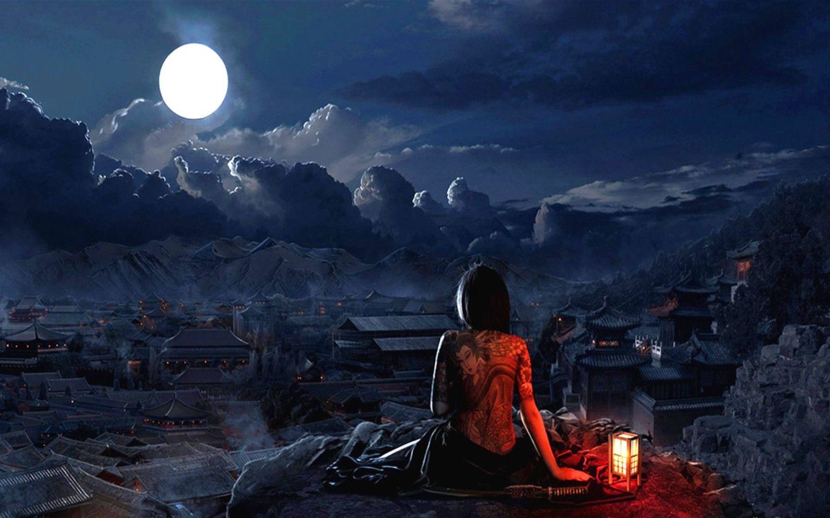 Girl With Tatto Full Moon Wallpaper #3828 Wallpaper | Wallshed.