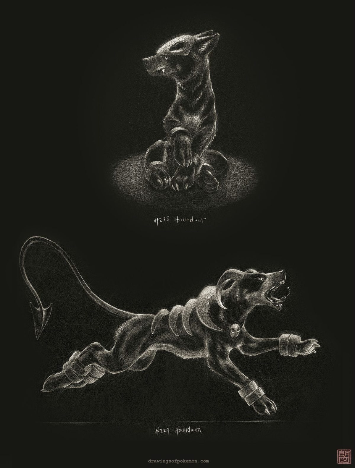 Drawings I made of Houndour and Houndoom with white pencil. (x-post …