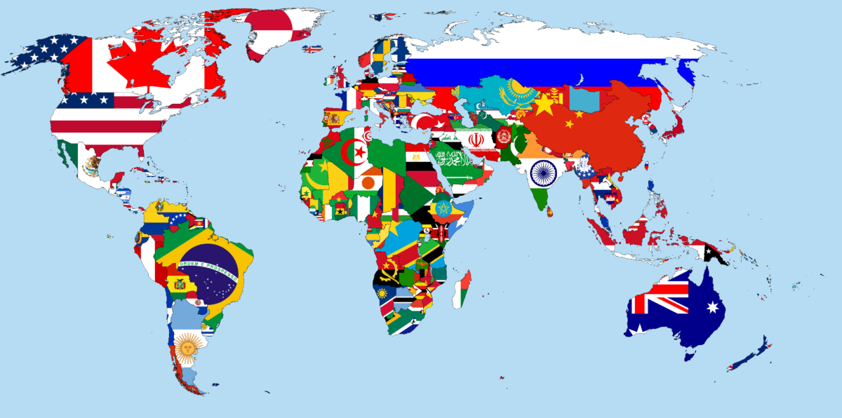 a cool world map with flags