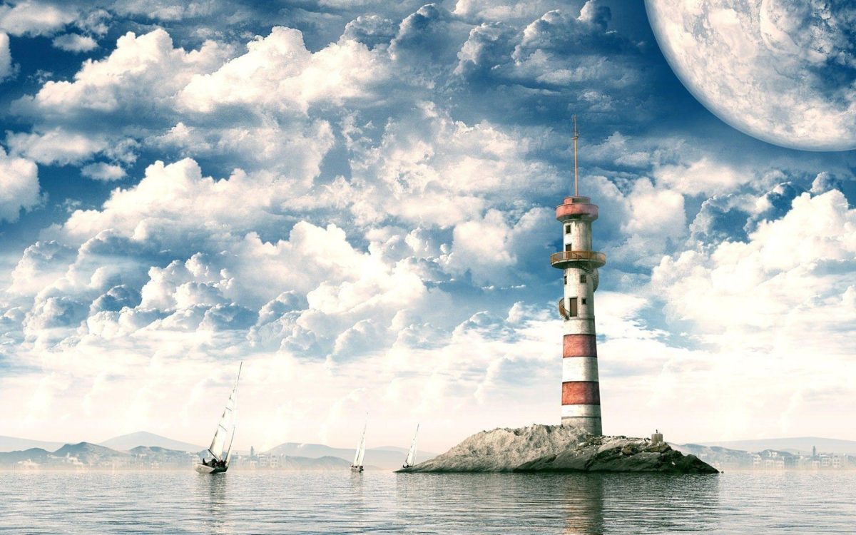 Sailboats and lighthouse Wallpaper #