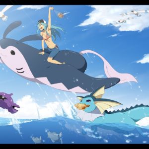 download Pokemon aqua hair bikini blue hair bra clouds hat mantine pokemon …