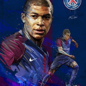 download My painting of Kylian Mbappé, young soccer player of the PSG …