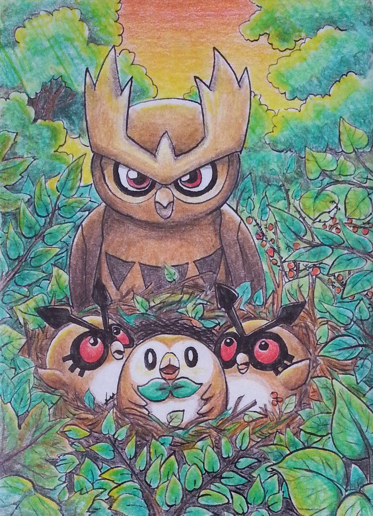 Spearow, Hoot-hoot, Noctowl and Rowlet by Pikabulbachu on DeviantArt