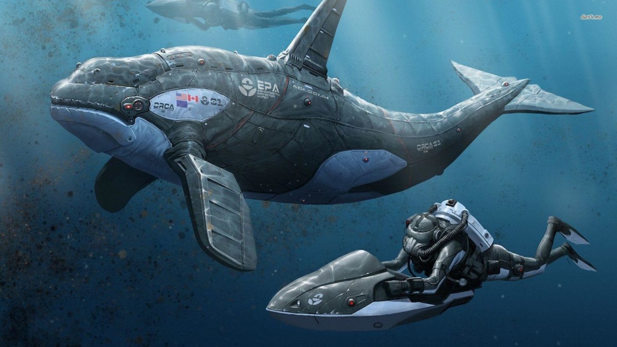 Divers and a robotic orca wallpaper – Fantasy wallpapers – #