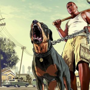download Download 1680×1050 GTA 5 Franklin With A Rottweiler Wallpaper