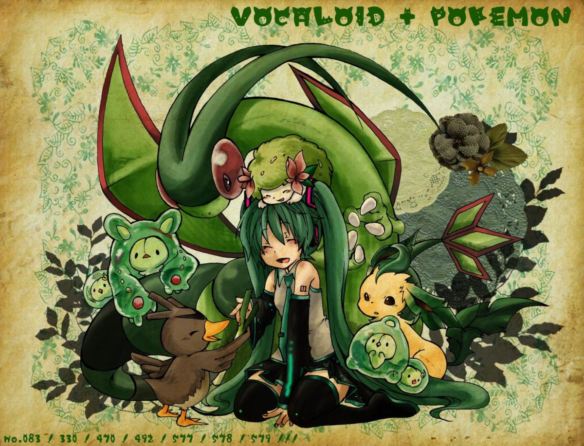 pokemon, Vocaloid, Hatsune Miku, Flygon, Leafeon, Shaymin :: Wallpapers