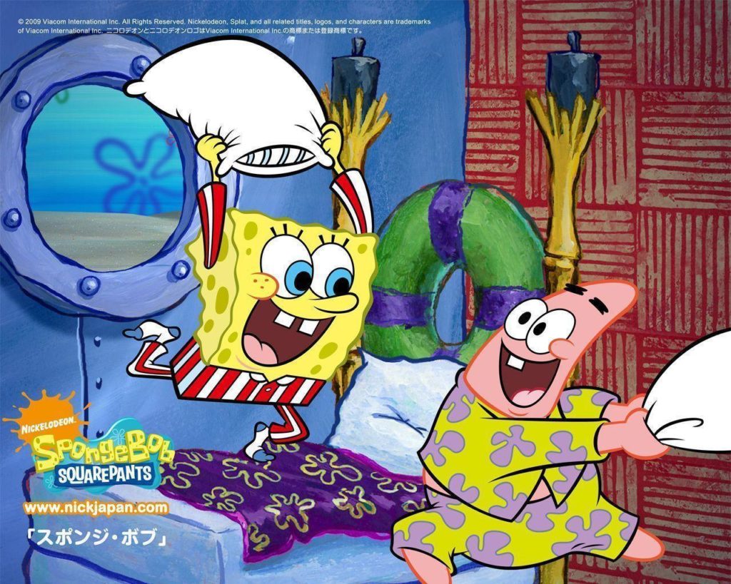 spongebob and patrick pillow fight