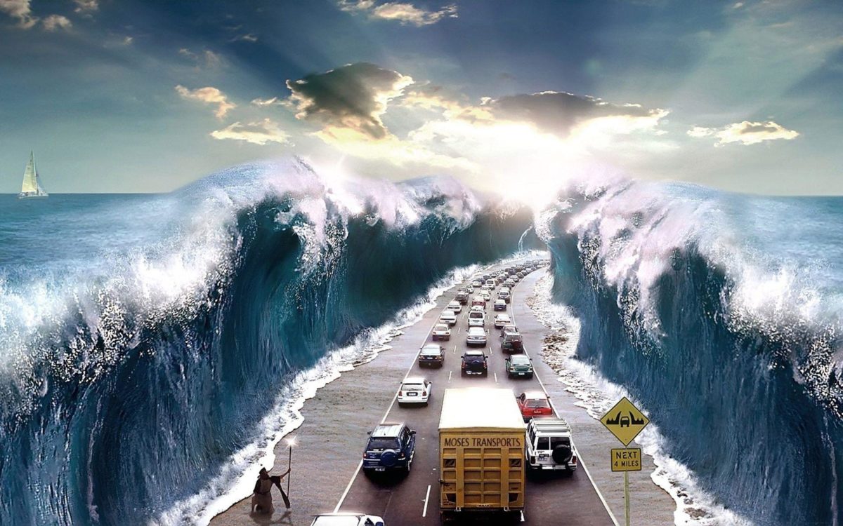 Tsunami Hitting the Highway Wallpaper and Stock Photo