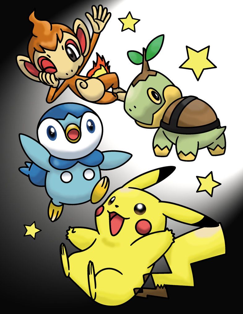 Pikachu, Turtwig, Chimchar, and Piplup Color Page by MihaelLawliet …